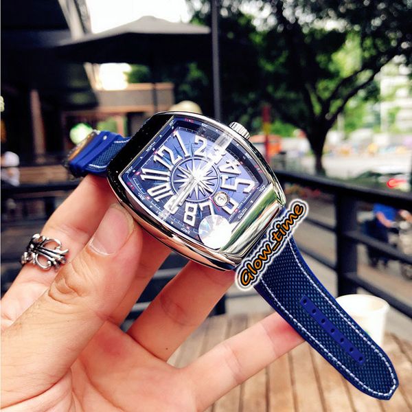 

version yachting v45 sc dt yachting og blue date dial japan miyota automatic mens watch silver steel case leather strap sport watches, Slivery;brown