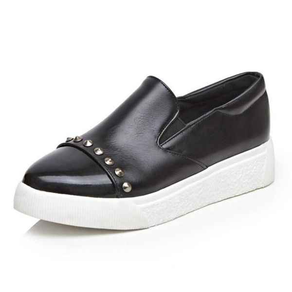 

slip on platform shoes woman loafers spring autumn casual women shoes pointed toe rivets sapatos femininos big size42 43 xkd5001, Black