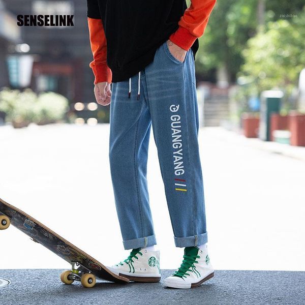 

men's 2021 new korean brand spring summer loose straight jeans pants fashion casual classic trousers denim pants1, Blue
