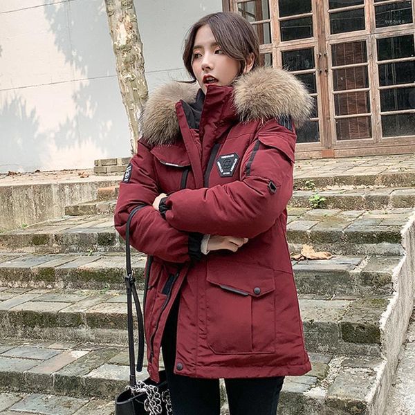 

2020 women down jacket winter 90% white duck down jacket fur hooded winter coat womens thick warm parkas female outerwear ladies1, Black