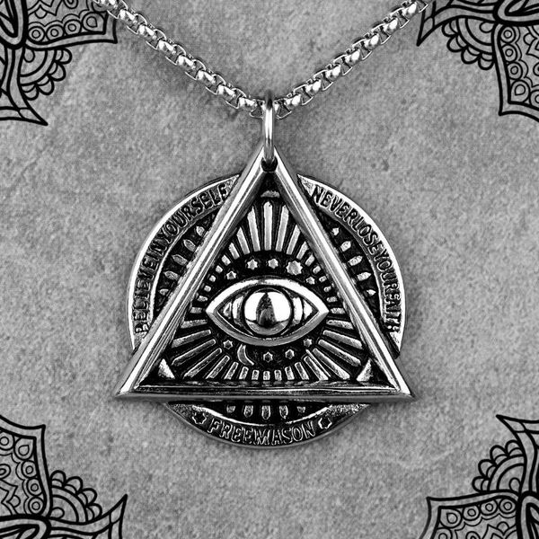 

pendant necklaces masonic demon eye long men pendants chain punk for boyfriend male stainless steel jewelry creativity gift wholesale, Silver