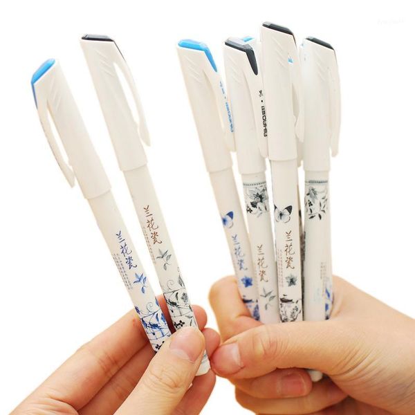 

4 pcs vintage retro chinese style gel pen blue and white porcelain stationery office school supplies gift1