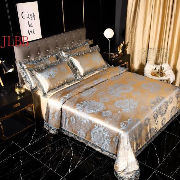 

2021 golden jacquard bedding set lace duvet cover +flat sheet +pillowcase 4pcs bed linen european luxury scallop bed cover set