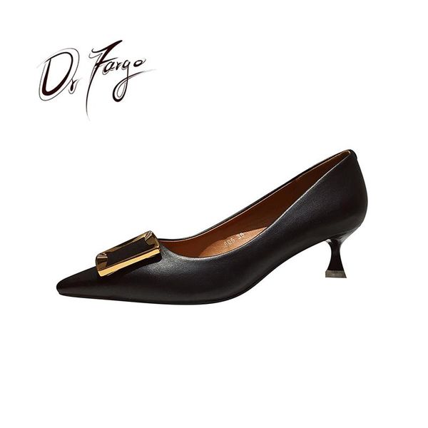 

dress shoes drfargo women pumps office lady heels 5cm med high heel buckle front pointed toe soft soles working slip on 505, Black