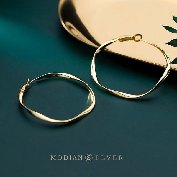 

modian classic hyperbole big hoop for women real 925 sterling silver irregular round shape earring fine jewelry 2020 new q1219, Golden;silver