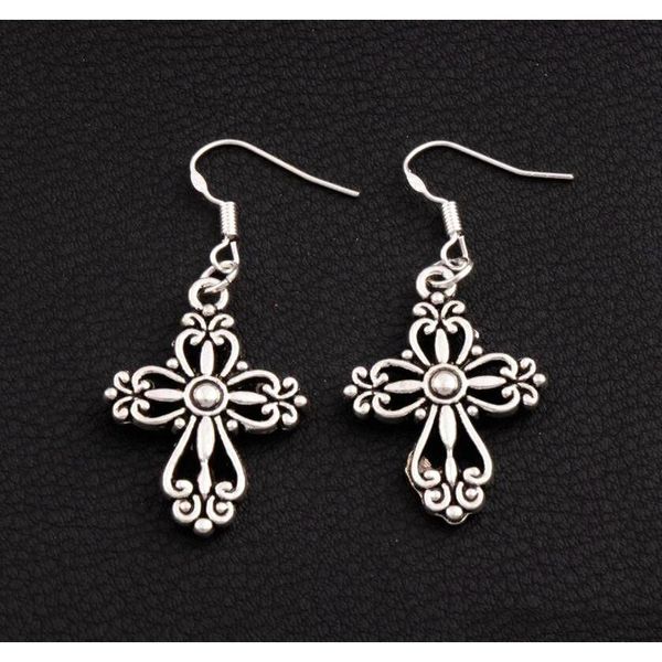 

filigree heart cross earrings 925 silver fish ear hook 30pairs/lot antique silver dangle chandelier e425 20.5x45.3mm vmzxa