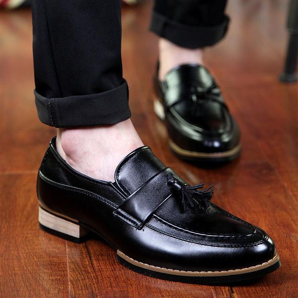 

fashion leisure wedding shoes men slip-on pointed toe formal dress shoes solid spring autumm casual oxfords, Black