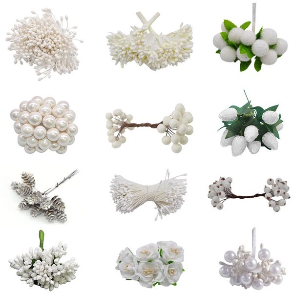 

white theme artificial flower cherry stamen berries bundle diy christmas decoration wedding cake gift box wreaths xmas decor