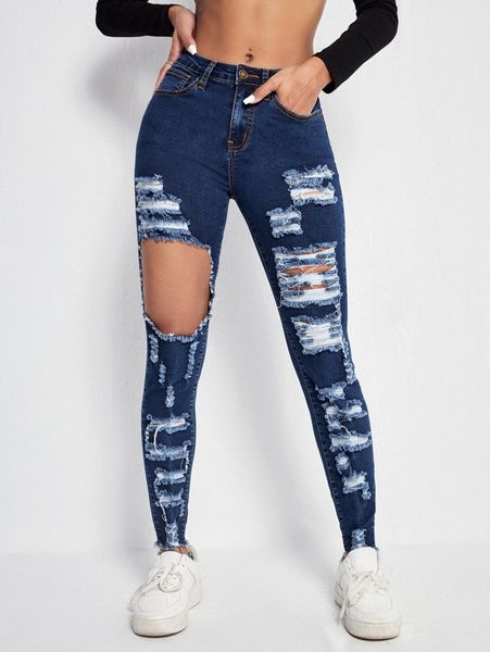 

high stretch ripped skinny jeans g4ef#, Blue