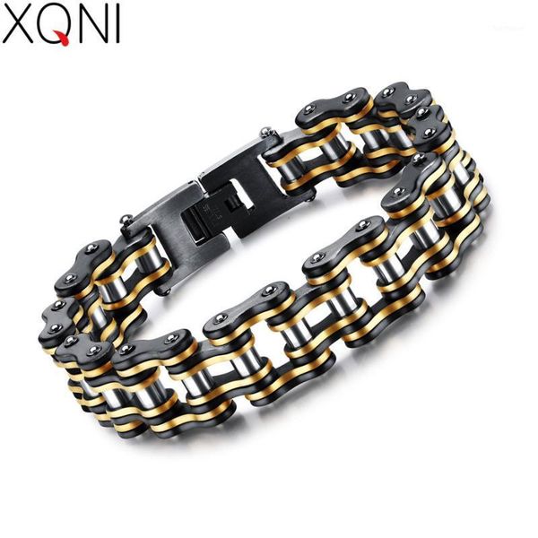 

xqni charm fashion stainless steel retractable bracelet men&women stripe gold color bicycle chain steel color bracelet for party1, Black