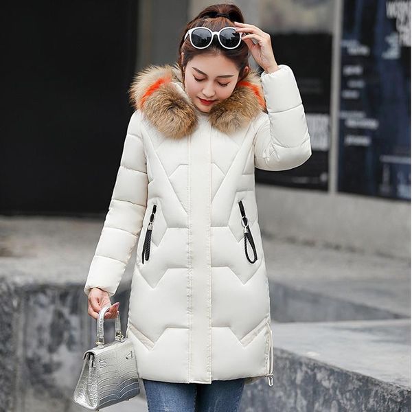 

women's down & parkas 2021 winter coat women faux fur hooded warm jacket long cotton padded overcoats female zipper pocket abrigos muje, Black
