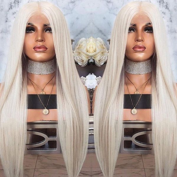 

blonde lace wigs with baby hair for women straight hair 613 synthetic lace front wigs heat resistant fiber natural, Black;brown