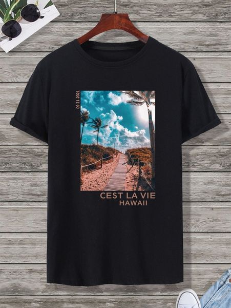 

men letter & scenery print tee f1ge#, White;black