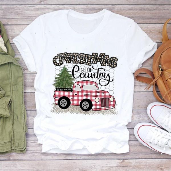 

women christmas tree truck winter clothing fashion 90s holiday print lady tshirt ladies graphic t shirts female tee t shirt, White