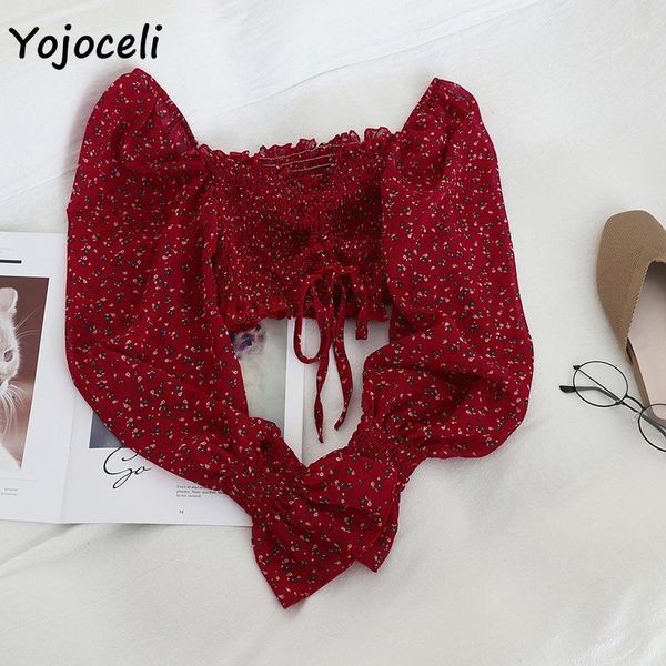 

yojoceli boho beach print blouses shirt women long sleeve ruffle short blouse female blusas1, White