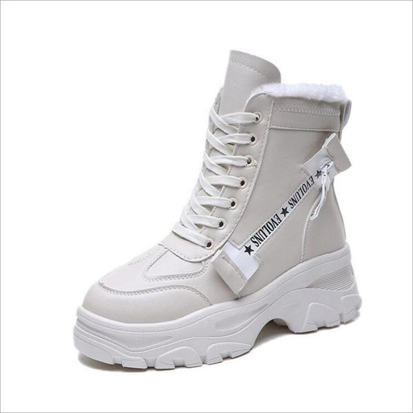 

new fashion lace snow boots autumn and winter women's shoes pu thick bottom plus velvet boots women's shoes ankle cc10, Black