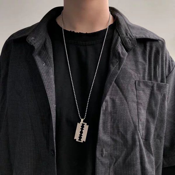 

new creative stainless steel beads chains blade pendant necklaces men punk vintage necklace women hip hop jewelry, Silver