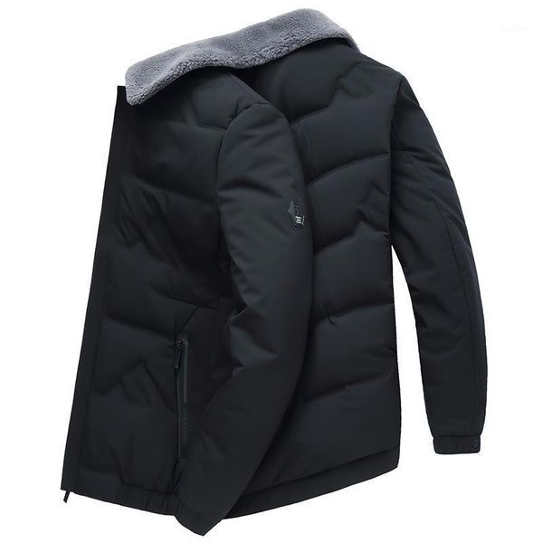 

2020 winter coats male middle-aged men more new business pure color warm white duck feather coat, men's clothing1, Black