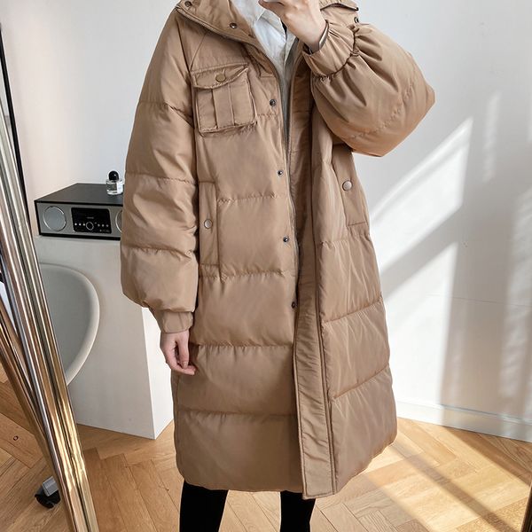 

2021 new warm winter white duck down long jacket stand collar women coat feminino parkas aiba, Black