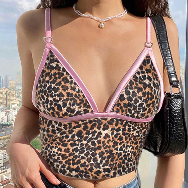 

2021 spring and summer new sling leopard print vest fashion navel women's xn5128