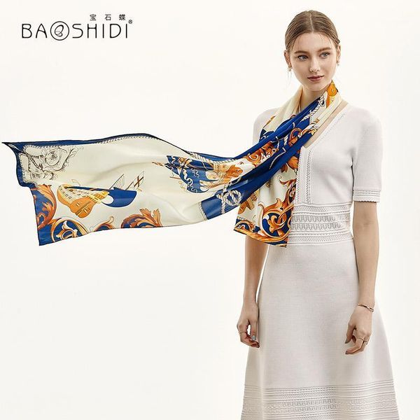 

scarves [baoshidi]2021 100% silk long scarf, women satin fashion shawl, lady elegant soft spring natural scarf1, Blue;gray