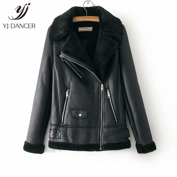 

fur one plus velvet thick coat female 2020 autumn winter new lapel long-sleeved imitation leather street motorcycle clothing1, Black