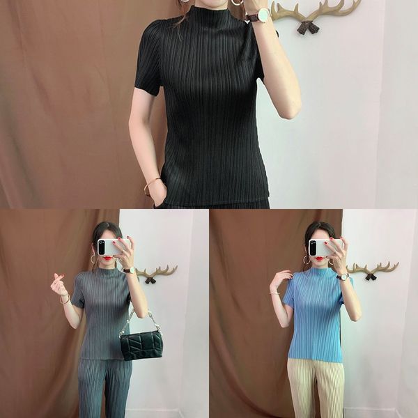 

nk8tf специальная цена top tbasic miyake большой короткий рукав футболки свободный маленький размер осенью нижняя рубашка плиссированные пли, White