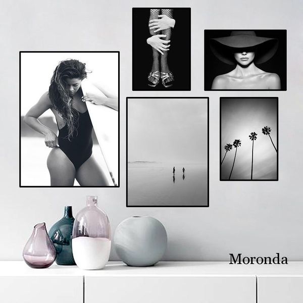 

black and white seascape wall art canvas painting nordic posters and prints women wall pictures for living room decor