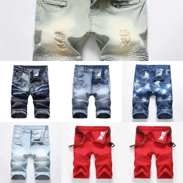 

мужская denim выполнена в summerslim fitstraight tubebroken holepleated молнии локомотивных пять пункта мотоцикл шорты и шорты брюки w82cp w, Blue