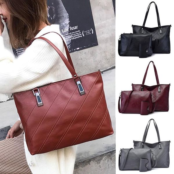 

ocardian handbags 3pcs one set knitting pu leather big capacity female casual tote shoulder bag purse fashion crossbody bag o25