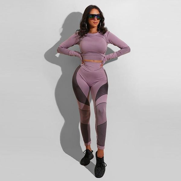 

yoga outfits long sleeve set women patchwork quick dry casual crew-neck moisture wicking slimming tank high waist leggings tights, White;red