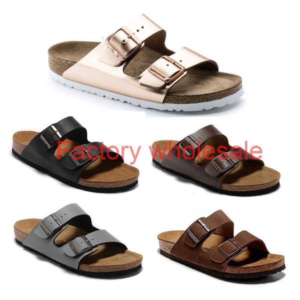 

arizona women's flat sandals women double buckle famous style summer beach design shoes genuine leather slippers 36-47, Black