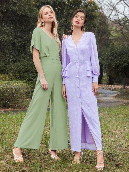 

1pc pleated batwing sleeve solid jumpsuit w3rt#, White