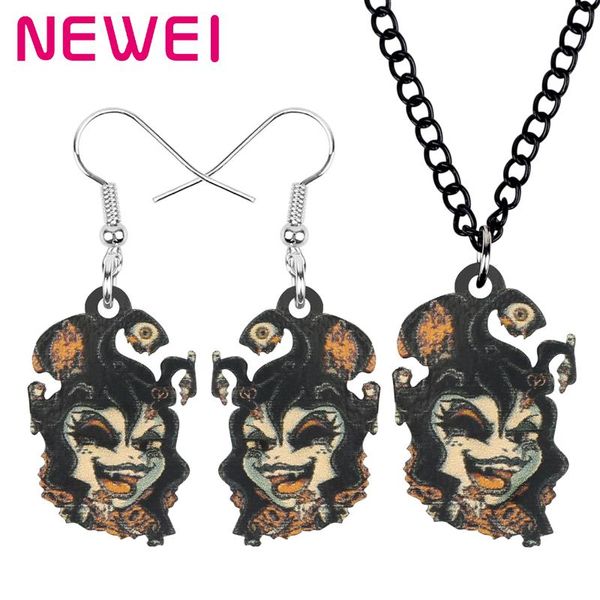 

newei acrylic halloween magic witch jewelry sets lovely long necklace earrings for women girls vintage festival gift decoration, Silver