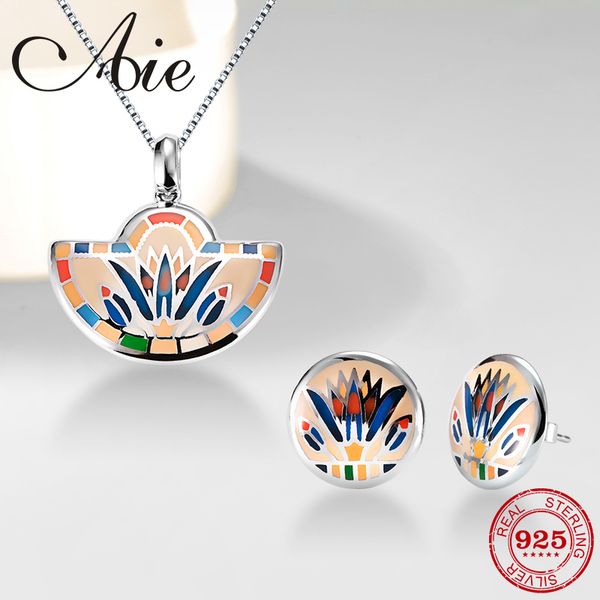 

hsterling round colorful glass jewelry set for women authentic 925 silver charms fashion pendant earrings party enamel h, Golden;white