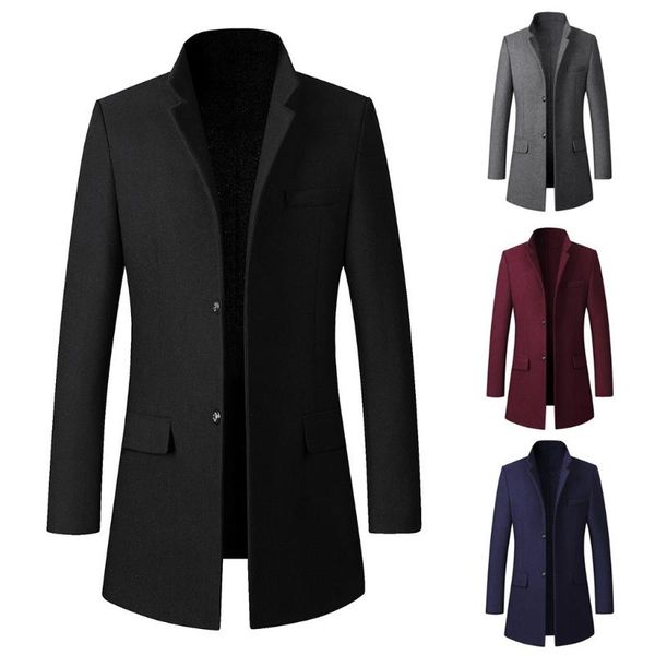 

men blends casual trench coat fashion business long slim jacket outwear winter mens blends coat kurtka zimowa meska, Black