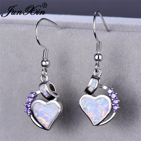 

dangle & chandelier junxin love heart blue white fire opal drop earrings for women gold filled purple zircon birthstone gift, Silver