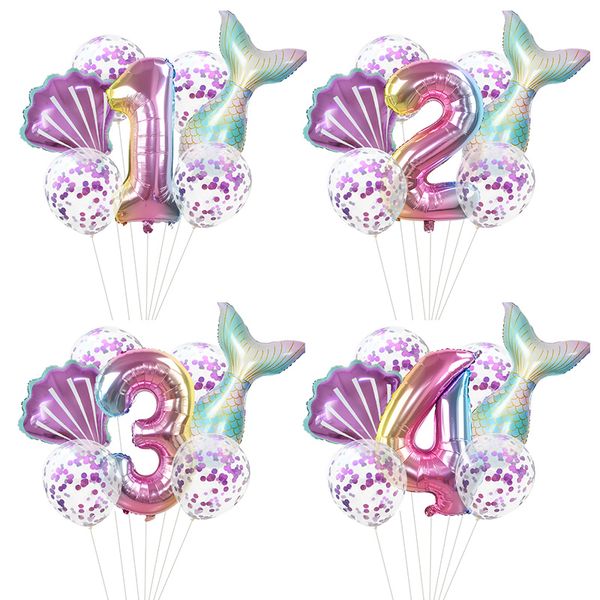 

7pcs/lot mermaid balloons 32inch number foil balloon kids birthday party decorations baby shower decor helium globos