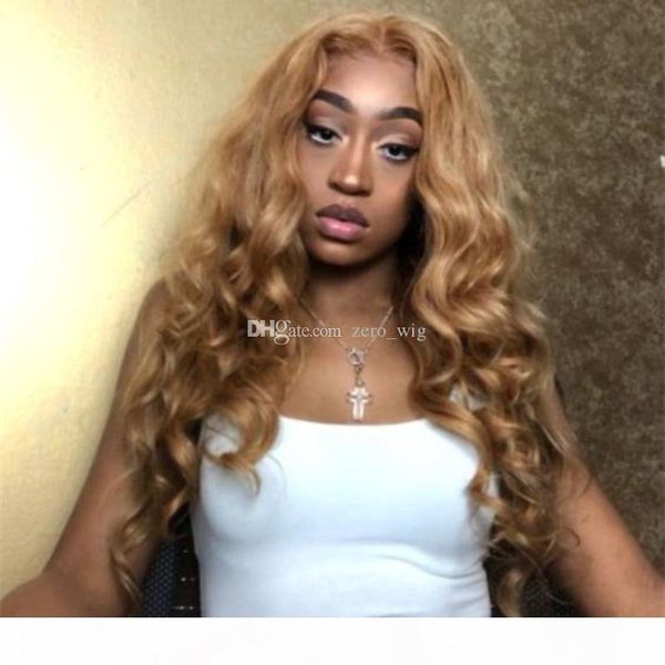 

honey blonde lace front wig glueless full lace wigs human hair pure 27 loose wavy brazilian virgin hair lace wigs, Black;brown
