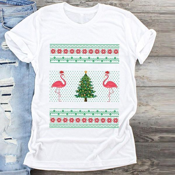 

women cartoon flamingo animal winter time merry christmas print clothes graphic t shirt ladies female tshirts tee t-shirt, White