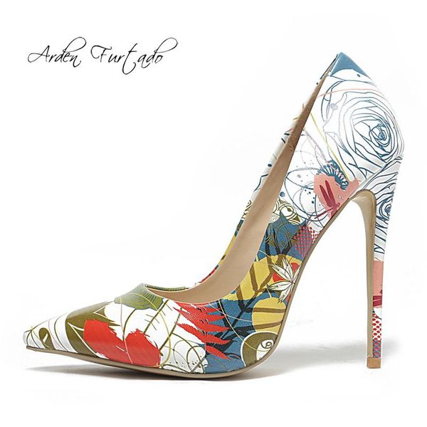 

dress shoes fashion women's 2021 pointed toe stilettos heels pumps elegant flowers print ladies high 12cm big size 43 44 45, Black