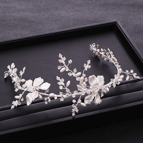 

trendy silver color rhinestone pearl hair accessories bridal leaf headdress wedding hair accessories handmade headwear crown, Slivery;golden