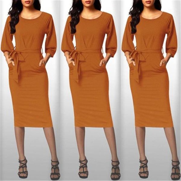 

pocket long sleeve bodycon dresses women pure color bandage dress fashion trend round neck casual pencil skirt designer female sexy, Black;gray