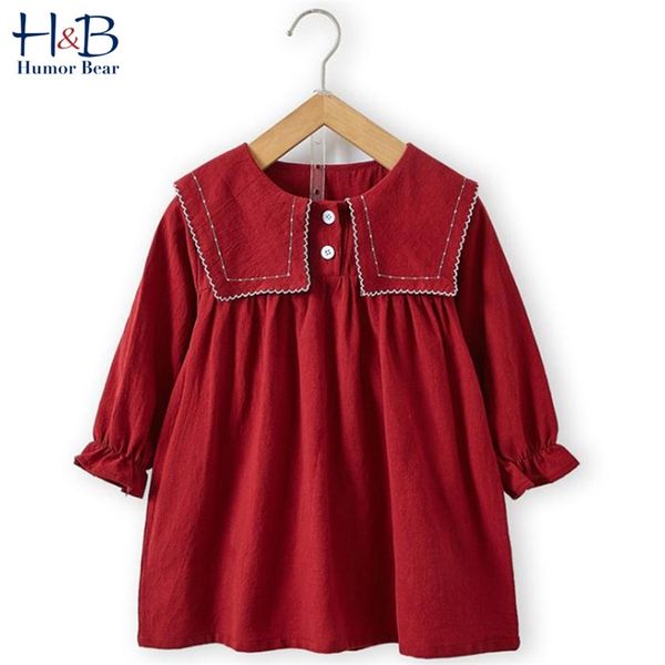 

humor bear girls dress 2020 fall new spring autumn lace collar long sleeves sweet princess party dress kids children clothing lj200923, Red;yellow