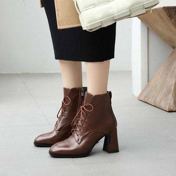 

boots women high heels pumps ankle autumn gladiator lace up booties plus size shoes zapatos de hombres personlizar d1808, Black