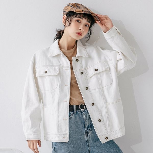 

100% cotton denim jacket autumn new korean style solid white short jeans jacket women female student short coat l0047 201109, Black;brown