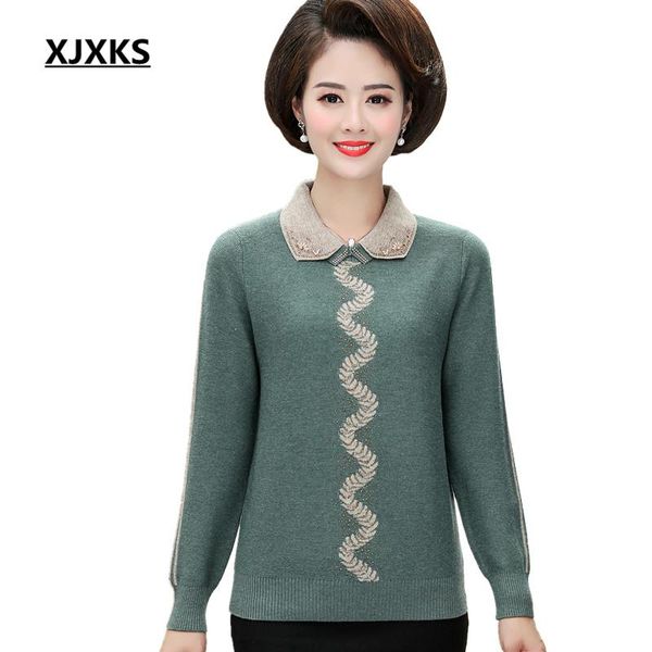 

xjxks fashion lapel exquisite diamond women cashmere sweater 2021 autumn winter new plus size knitted sweater women pullover, White;black