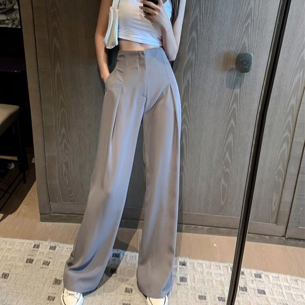 

women 2020 spring autumn fashion all-match chic high waist suit trouser female solid wide leg pants elegant casual pants g400, Black;white