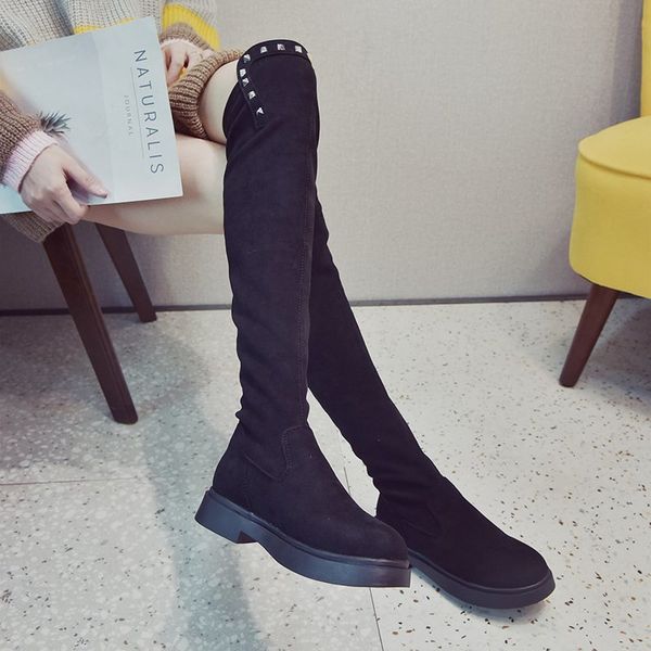 

brand women's shoes thigh-high boots booties woman 2020 low heel boots-women winter footwear clogs platform round toe, Black