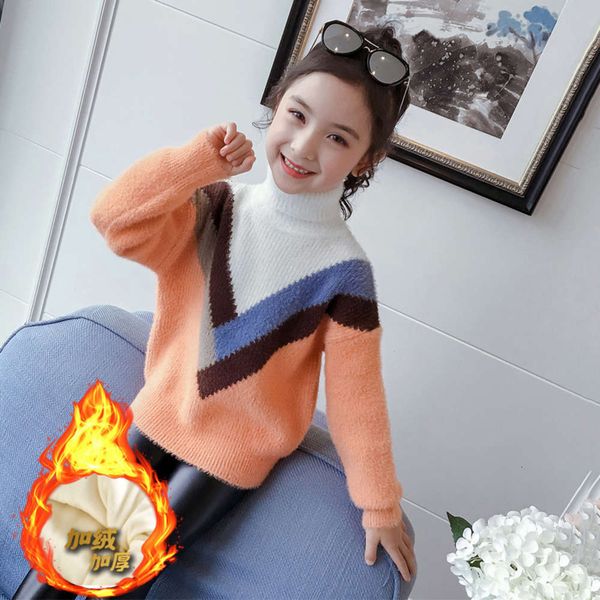 

high collar girls' mink plush sweater children's autumn and winter wear 2020, Blue